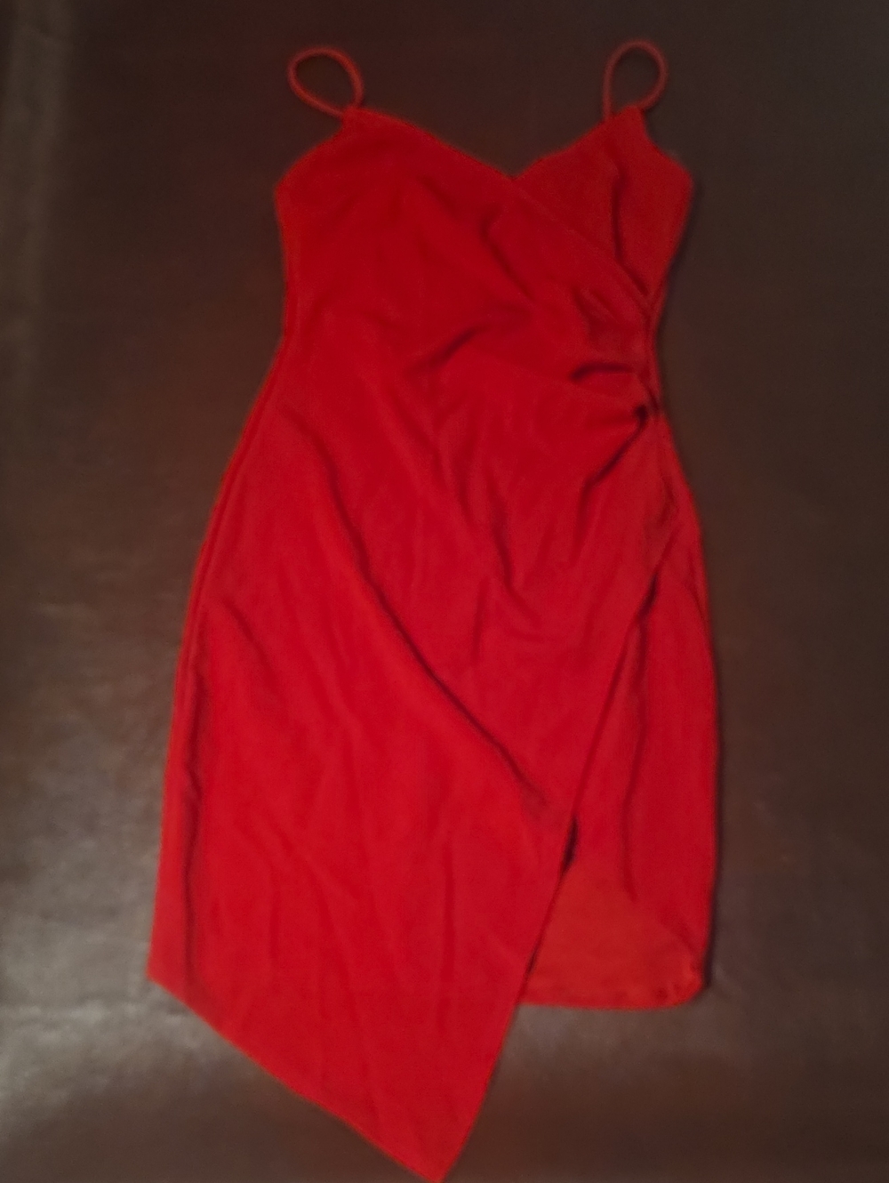 Windsor Red Asymmetrical Slip Dress with Spaghetti Straps